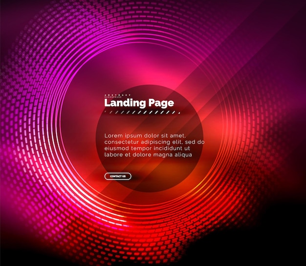 Neon glowing techno lines hitech futuristic abstract background template with circles landing page template