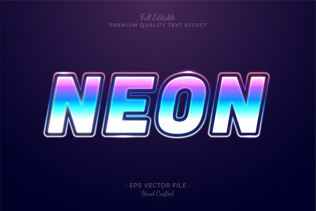 Вектор Неоновый градиент редактируемый эффект стиля 3d-текста премиум