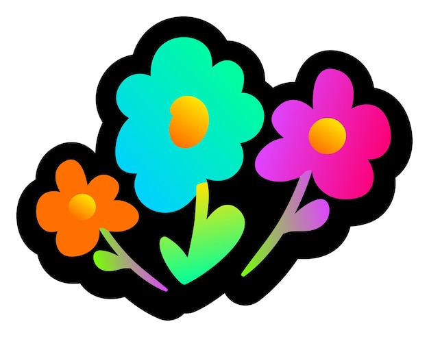 네온 그라디언트 꽃 야간 형광 스티커