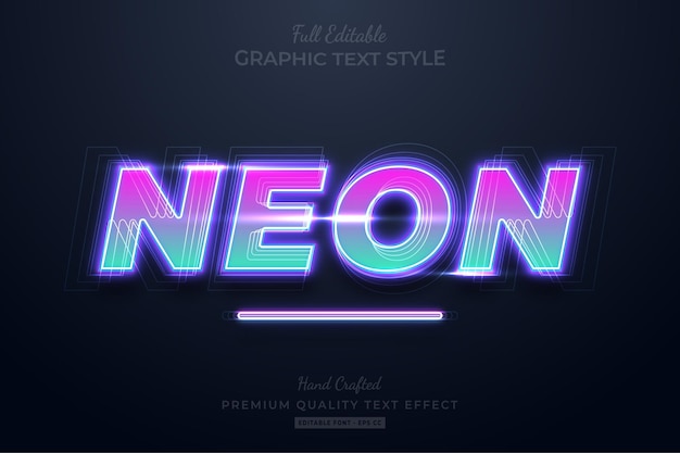 Effetto di testo sfumato al neon stile carattere premium modificabile