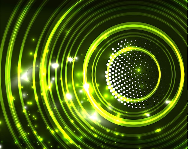 Neon green circles vector abstract pattern background