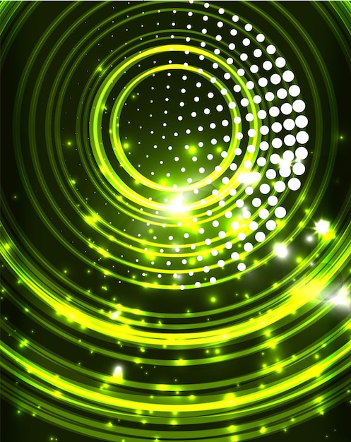 Neon green circles vector abstract pattern background