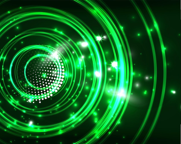 Neon green circles vector abstract pattern background