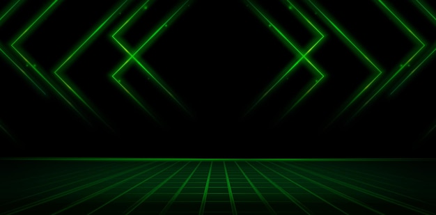 抽象的な背景の緑のループ アニメーションの暗いイラストで光るネオン グリーン