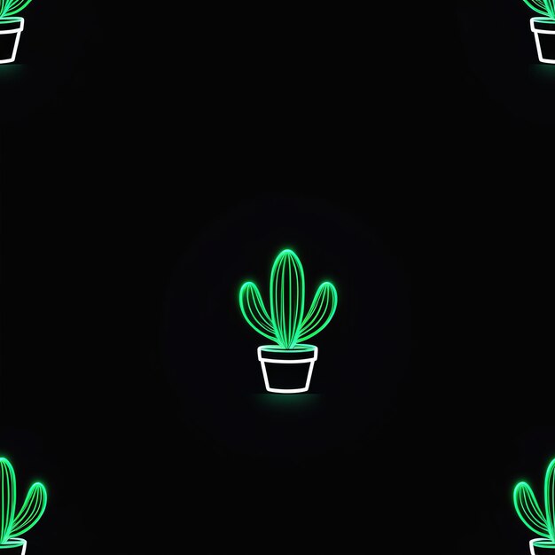 Vector neon green plant in the shape of a cactus on a black background flat lay neon green plant in t