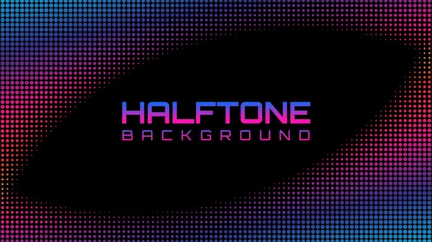 Neon halftone background design template with editable text style pop art abstract dots pattern illustration blue pink magenta violet purple color gradient