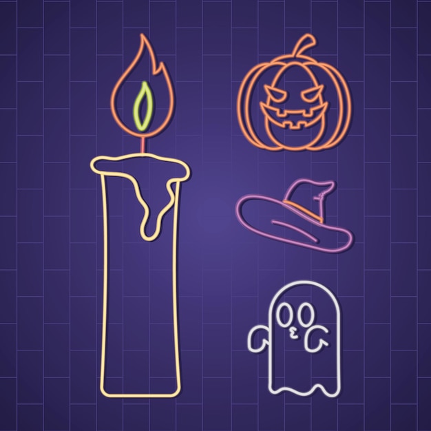 Vector neon halloween icons collection