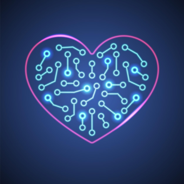 Neon hart van robot of kunstmatige intelligentie