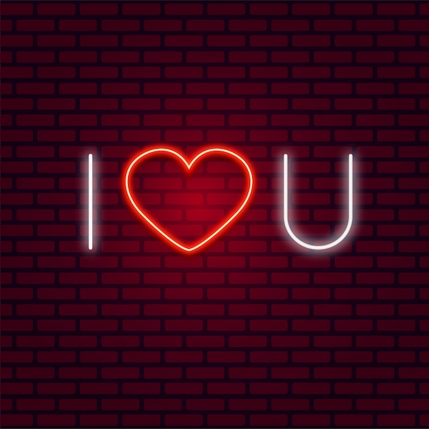Neon Heart on a Brick Wall background Glowing inscription  I Love you