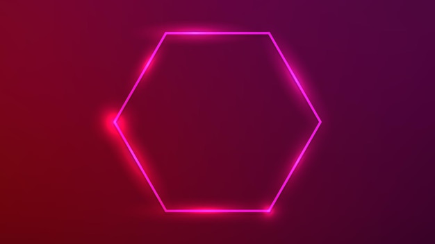 Vector neon hexagon frame with shining effects on dark purple background empty glowing techno backdrop vector illustration