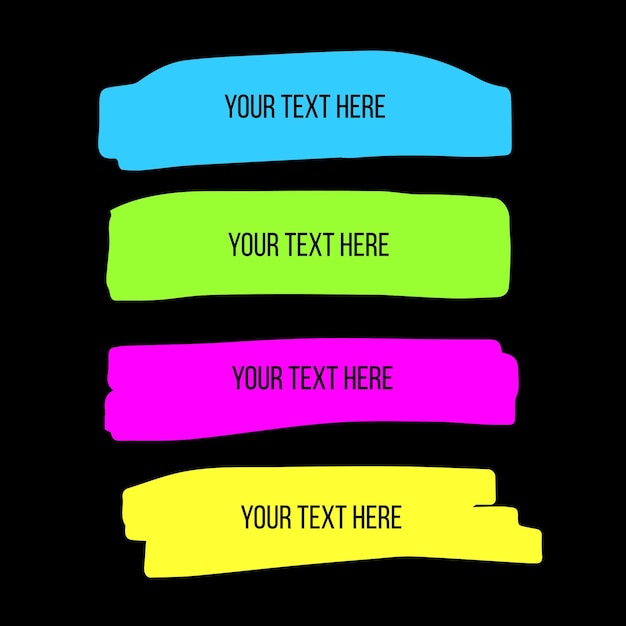 Neon highlighter graphic element set isolated on black background