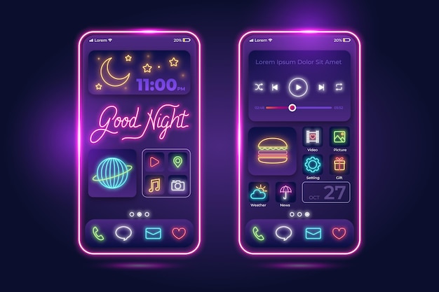 Neon home screen template for smartphone