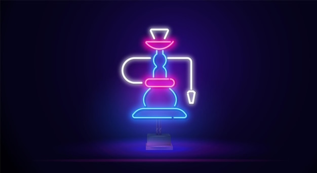 Neon hookah sign A sparkling hookah sign for the logo of a lounge cafe an Arab bar a store vector illustration