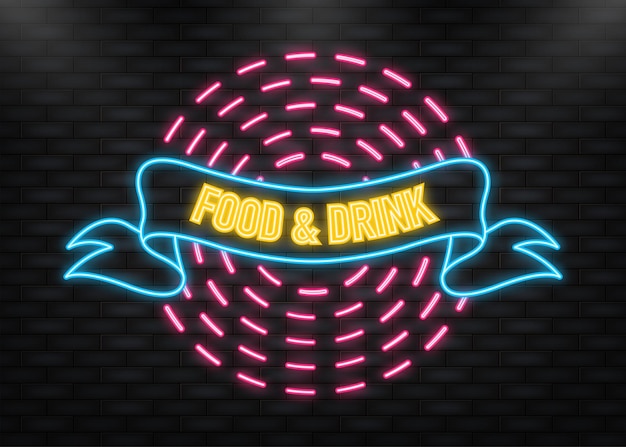 Неоновая икона еда и напитки в винтажном стиле вектор баннера винтажный ретро-дизайн шаблон дизайна плаката