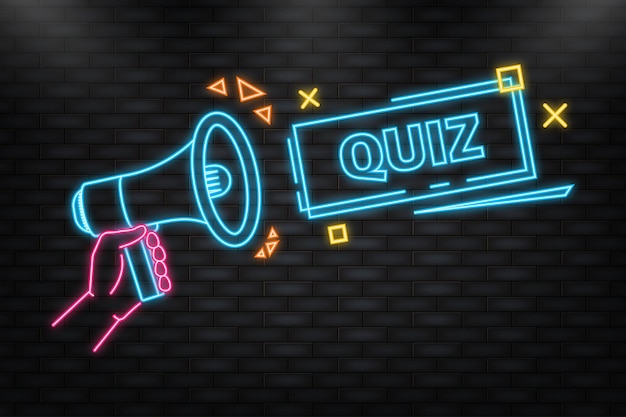 Neon Icon Hand met megafoon met Quiz