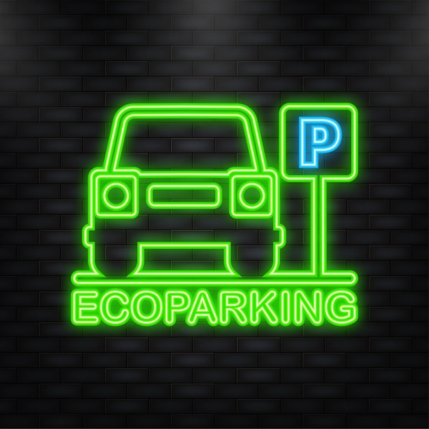 Неоновая икона Изолированный знак парковки Зеленый дорожный знак с буквой P на белом фоне