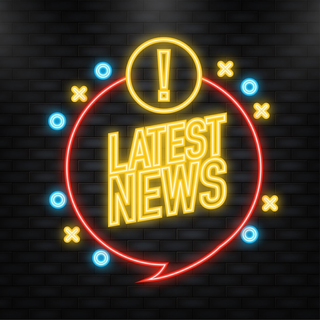 Icona al neon ultime notizie banner rosso in stile neon su sfondo bianco illustrazione vettoriale