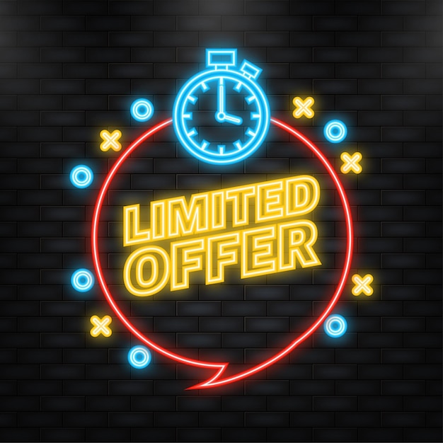 Neon Icon Limited offer service badge Limited time banner on red background Vector illustration