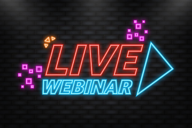 Vettore icona al neon webinar dal vivo icona pulsante stile piatto illustrazione vettoriale