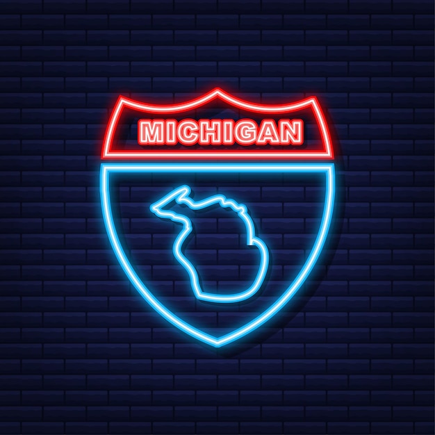 Neon icon map of the state of michigan from the united state of america. vector illustration.