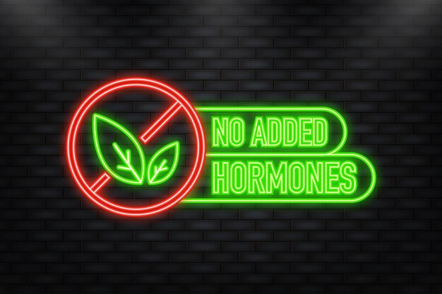 Neon Icon No hormones no antibiotics green rubber stamp on white background Realistic