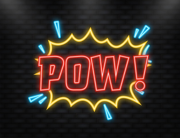Neon icon pow in vintage style cartoon style vector pop art vector text wow effect