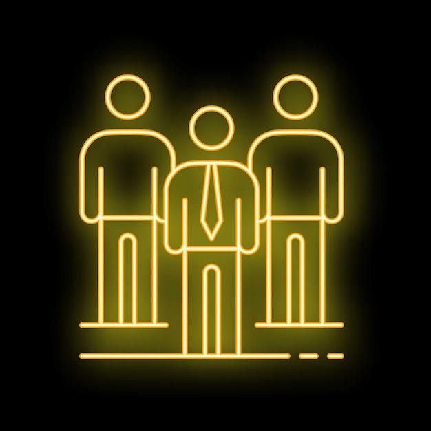 neon icon of three business people standing together