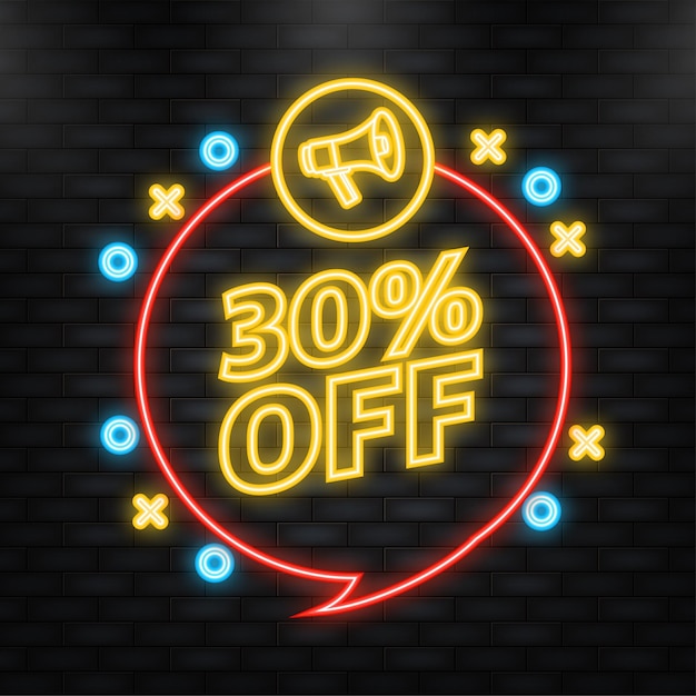 Neon Icon Trendy flat advertising with 30 percent discount flat badge for promo