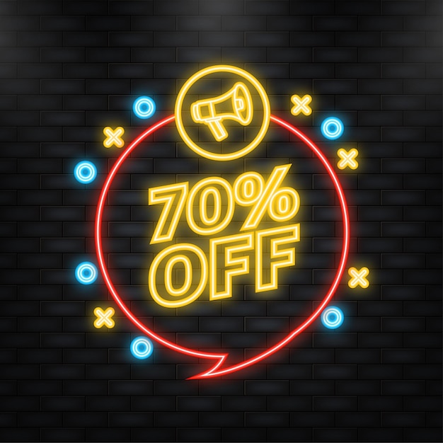 Neon Icon Trendy flat advertising with 70 percent discount flat badge for promo