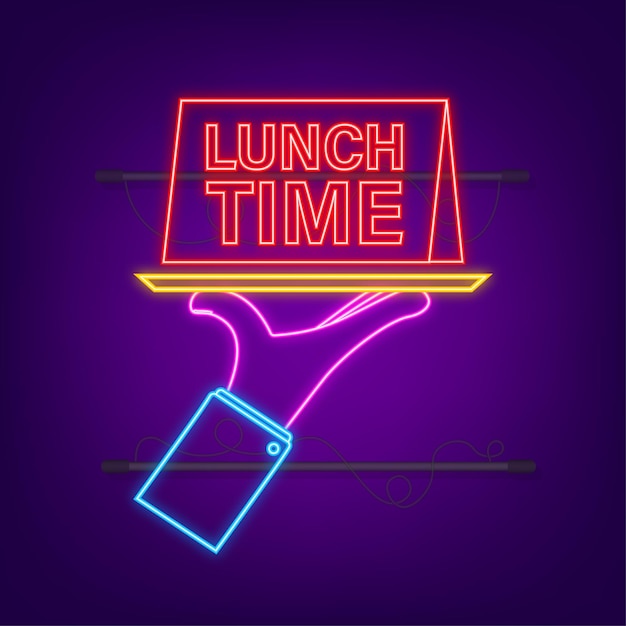 Vector neon icon with lunch time on white background for cover design cooking background