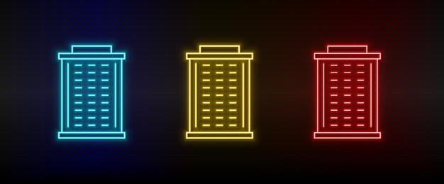 Neon icons Building Set of red blue yellow neon vector icon on dark background