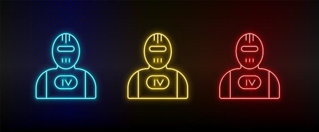 Neon icons terminator robot Set of red blue yellow neon vector icon on darken background