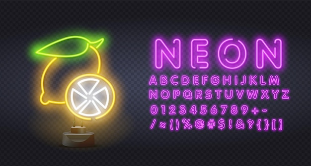 Neon illumination of yellow lemon.