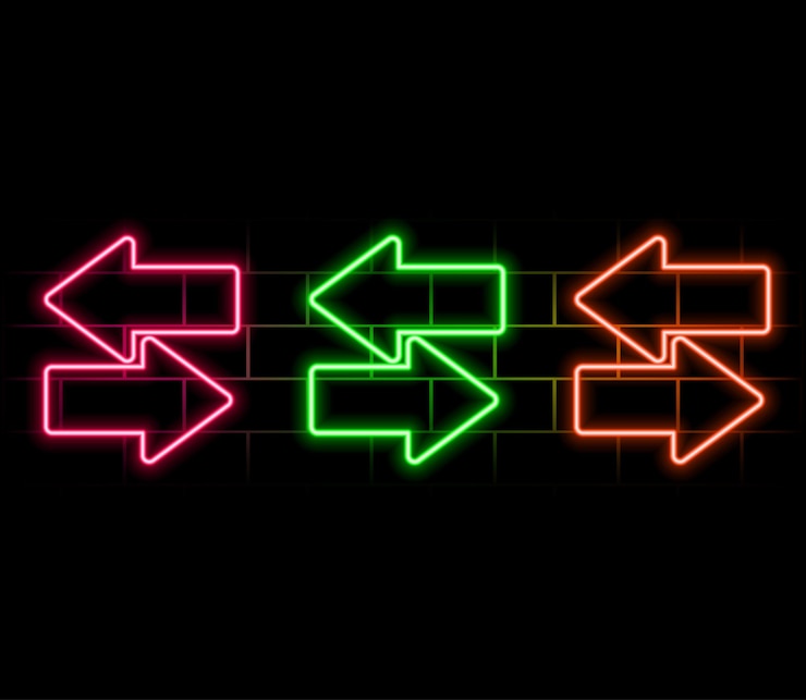 Vector neon illustration arrow icon on black background neon arrow sign icon red color