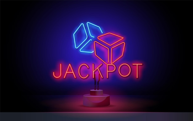 Neon inscriptie van jackpot vector realistische geïsoleerde neon teken van jackpot logo concept van slot mach...