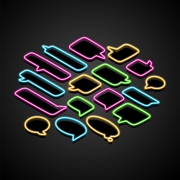 Neon isometric speech bubble on a transparent background