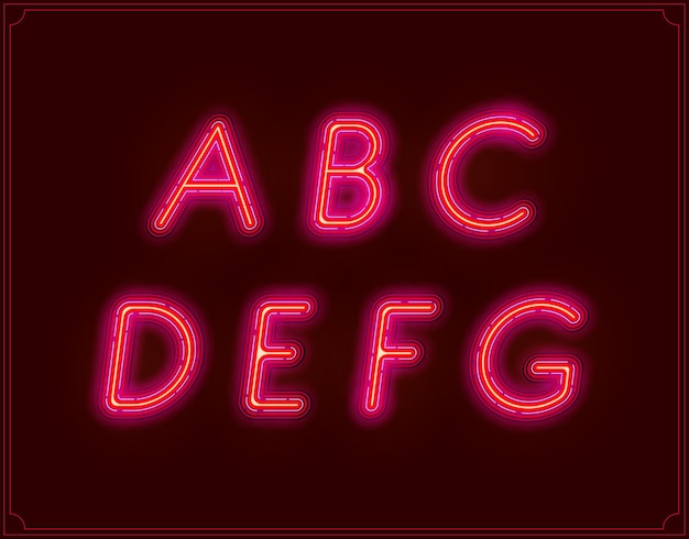 Алфавит шрифта Neon Italic, светящийся вектором