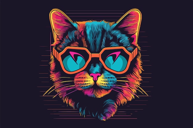 Neon kat jaren 80 stijl vector illustratie