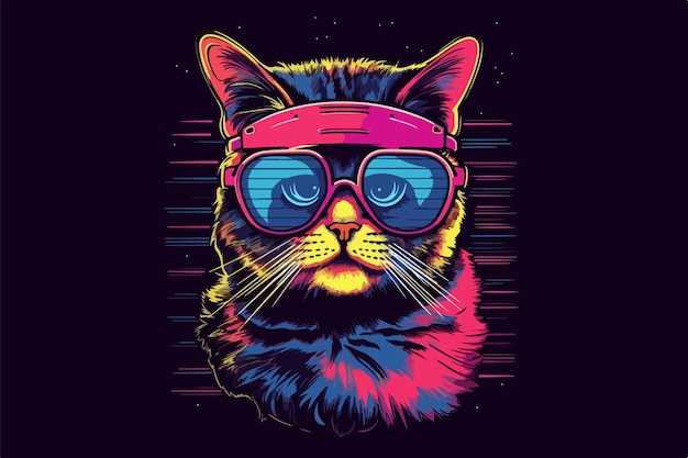 Neon kat jaren 80 stijl vector illustratie