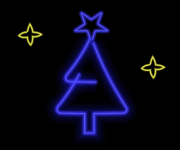 Neon kerstboom met gloeiende sterren icoon Neon nieuwjaarsboom silhouet omschrijving kerstboom i