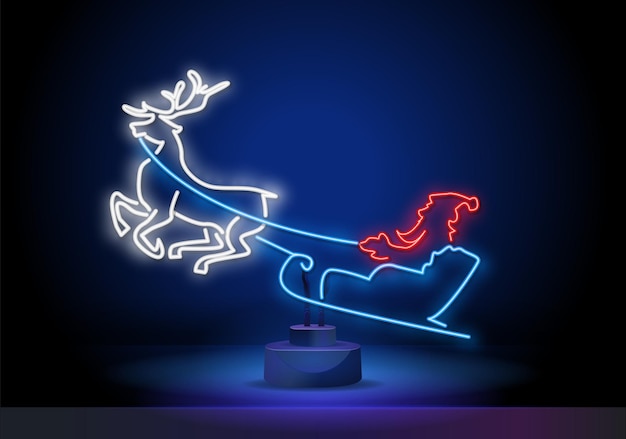 Neon kerstman in een slee getrokken door een hert neon kerstman neon rendier neon peperkoek neon bord br...