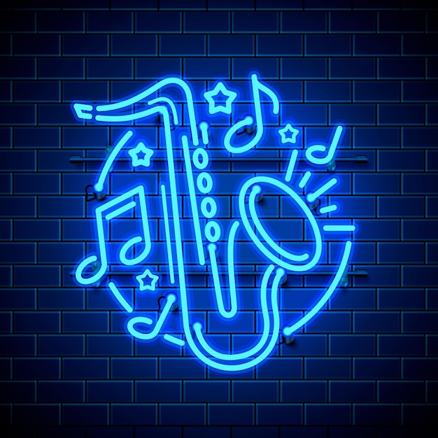 Vector neon label music jazz banner.