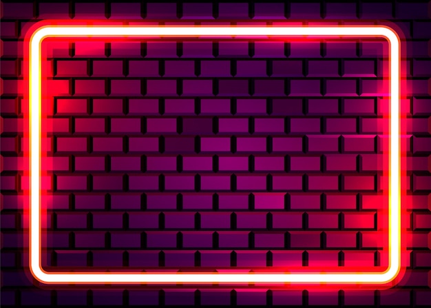 Neon lamp frame on brick wall wall.  concept.