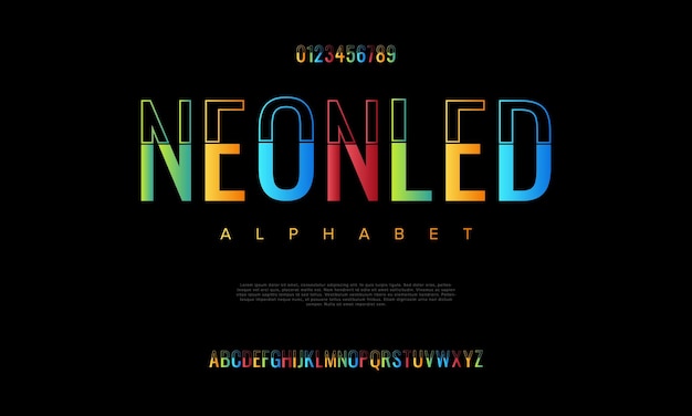 Neon led creative modern urban alphabet font Digital abstract moslem futuristic fashion sport