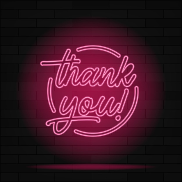 Neon lettering thank you on a dark background. Vector illustration.