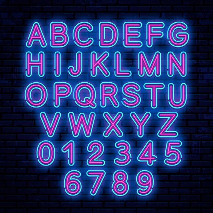 Vector  neon letters, blue and red.  illustration