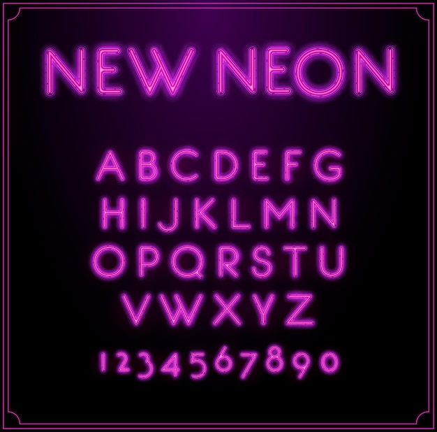 Vector neon lettertype alfabet gloeiend in vector met cijfers