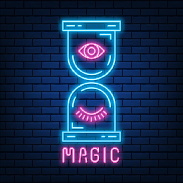 Neon licht zandloper magische astrologie lijn teken display eenvoudig ontwerp vector