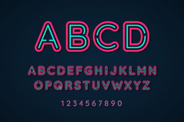 Neon light 3d alphabet extra glowing font effect