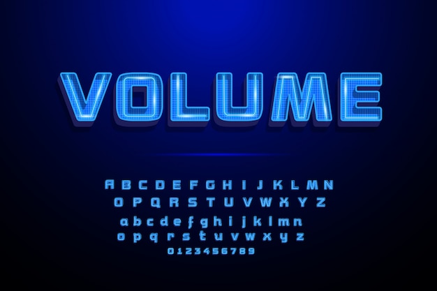 Vector neon light 3d alphabet, extra glowing font.